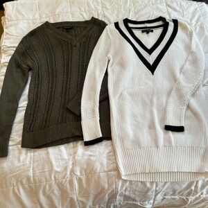 Banana Republic V-Neck Sweater Duo - Olive and White